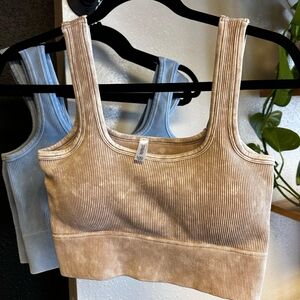 Zenana Ribbed Beige Long Line Cropped Tank